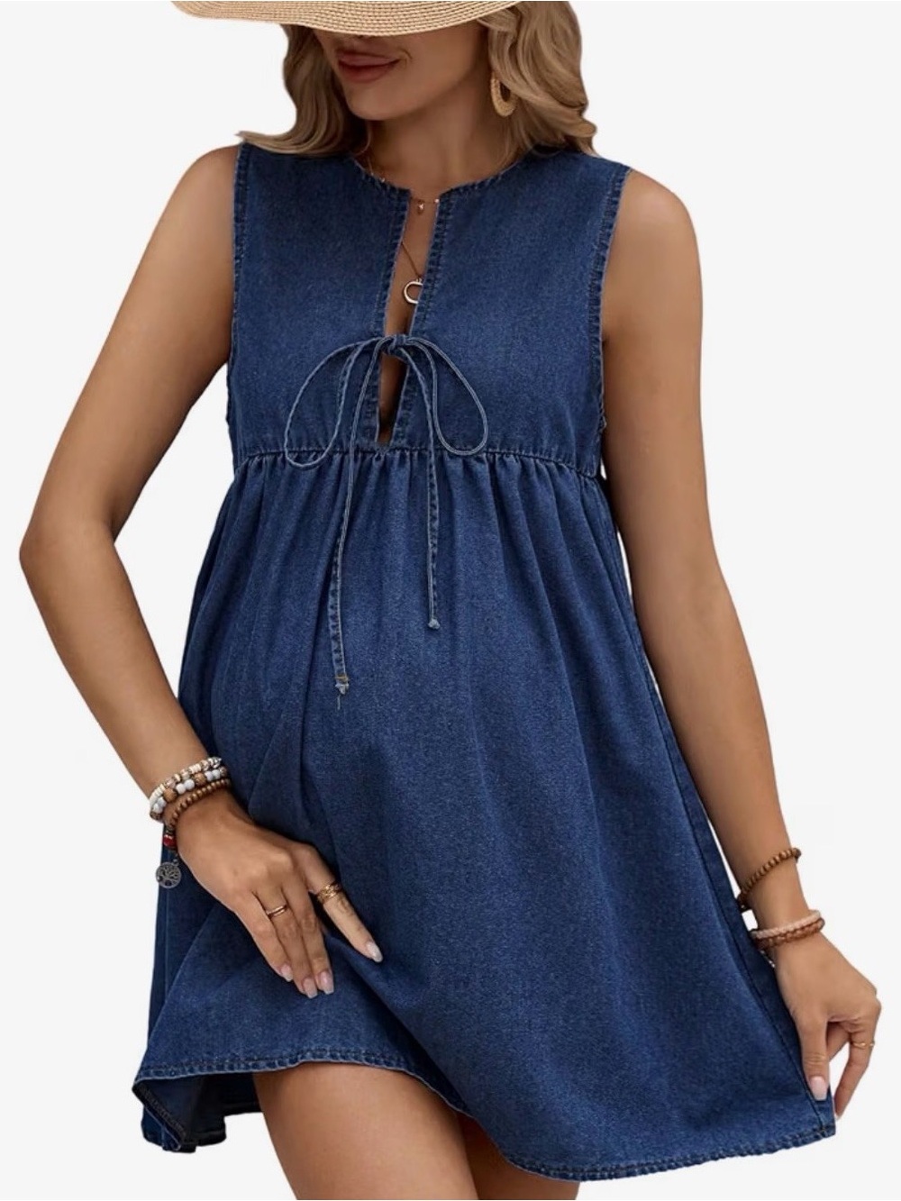 Amazon Women's Sleeveless Denim Tie-Front Dress in Dark Blue